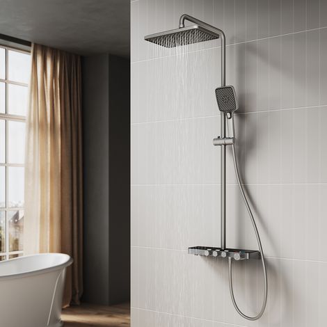 SONNI Rubinetto doccia termostatico misto con manopola girevole e 3 modalità di flusso dell'acqua, soffione quadrato regolabile. (1/5)