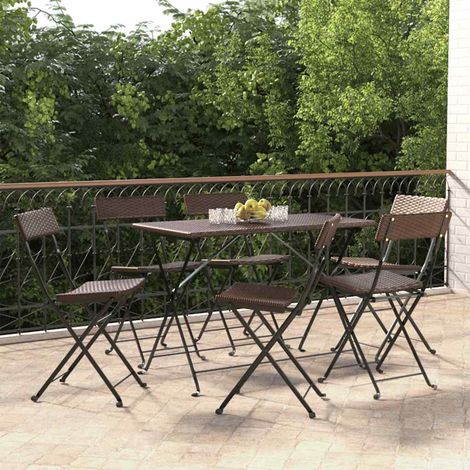 vidaXL Chaises pliantes 6 pièces en polyrotin marron et acier (1/5)