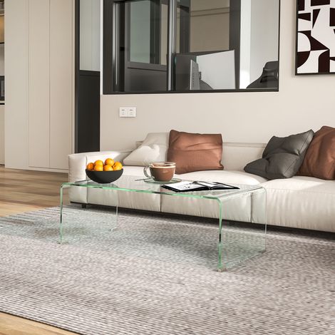 Table basse salon design monobloc verre trempé transparent, 100x50x35 cm, meuble moderne. (1/5)