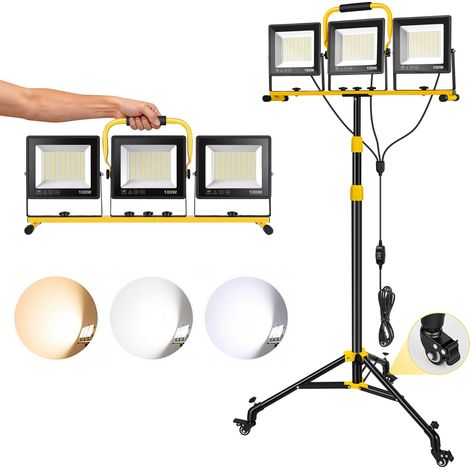 Projecteur LED Chantier 300W 21000LM Lampe sur Pied à Roulettes (1/5)