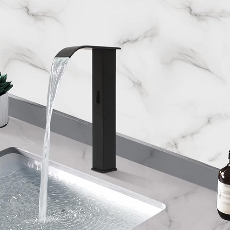 Mitigeur de lavabo à capteur infrarouge, mitigeur monocommande de salle de bain Robinet sans contact Robinet à capteur automatique pour la maison, le restaurant, le centre commercial (noir) (1/5)