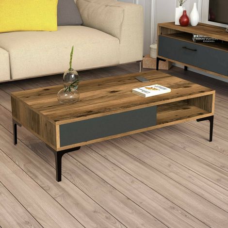 Dmora - Wohnzimmertisch Djagiell, Niedriger Wohnzimmertisch, Kaffeeregal, Couchtisch für Sofa, 105x60h33 cm, Walnuss und Anthrazit (1/5)