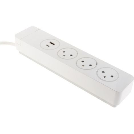 Bloc Mantea 3 prese Easyeject + 2 USB Bianco 1,5 m - Otio