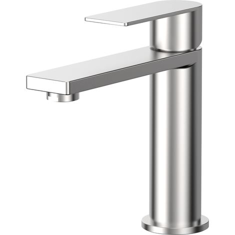 CECIPA MAX Grifo de lavabo monomando, diseño cilíndrico con mango cuadrado, acabado en acero inoxidable cepillado (1/5)