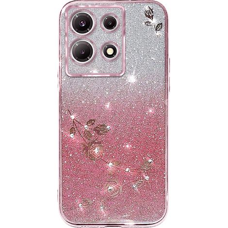 Custodia per Infinix Note 30 Pro 4G, fiore glitterato, oro rosa (1/3)