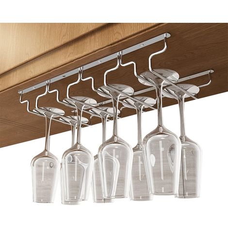 Support de verres à vin suspendu sous l'armoire, support de verres à pied pour le rangement du bar à la maison, cintre de verre à vin à 4 rangées, 4618cm