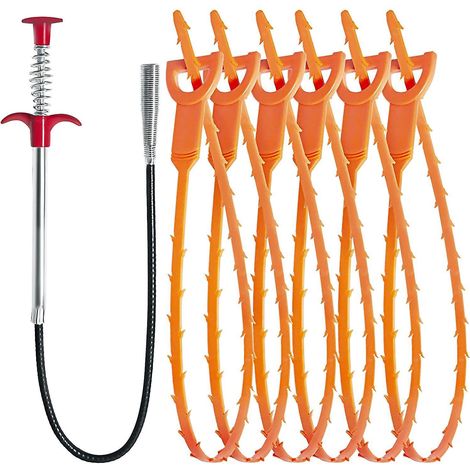 lot De 7 Pinces Cheveux De 52cm Cm Pour Dboucher Les Cheveux Et Enlever Les Bouchons De Vidange Pour Vier De Cuisine, Salle De Bain, Toilettes Bo (1/4)