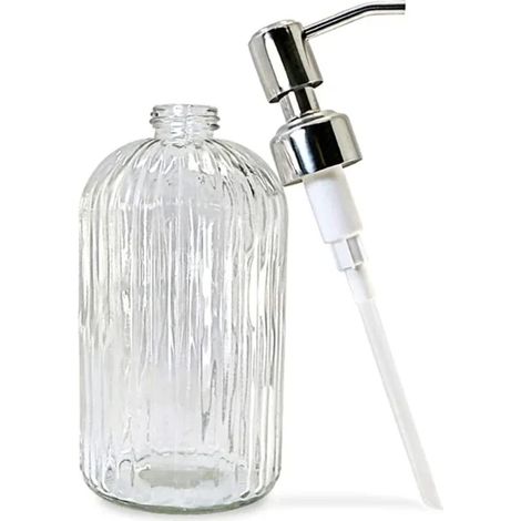 Distributeur de savon transparent pour salle de bain, flacon de recharge vide en verre transparent pour détergent, désinfectant pour les mains, gel douche et shampoing. (1/5)