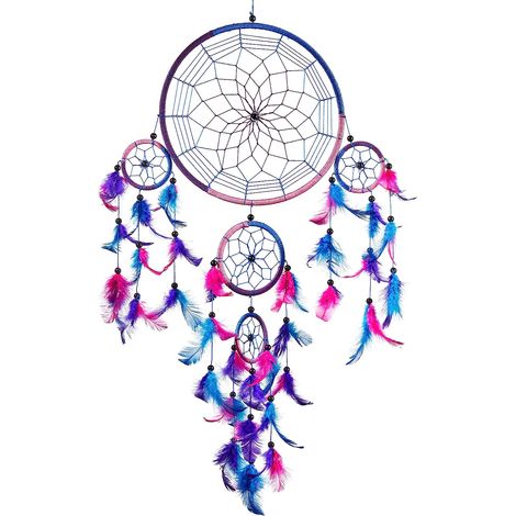 Large Dream Catcher in Royal Blue, Pink, Purple, Handmade Dream Catcher with Beads and Feathers, Multi-Colored Dream Catcher (22 x 60 cm) (1/5)