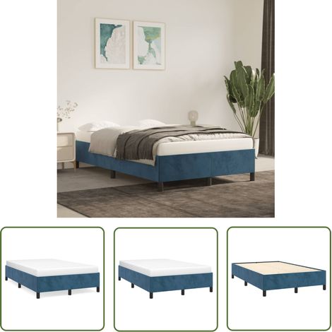 The Living Store Cadre de lit sans matelas bleu foncé 120x200 cm velours - Cadre De Lit - Lit Double - Lit Velours - Lit Bleu - Meuble Chambre À Coucher (1/5)