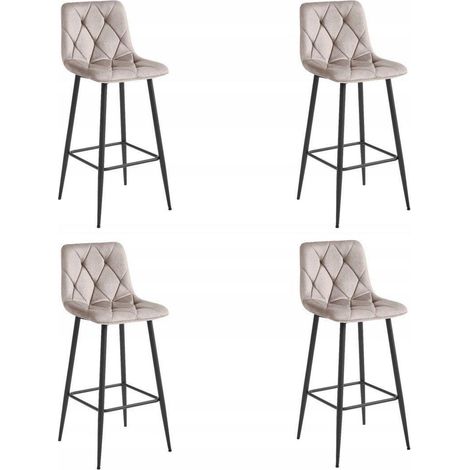 Tabouret de bar - leobert - nado - velours beige foncepieds noirs - 435 x 49 x 104 cm - lot de 4 211770189 (1/3)