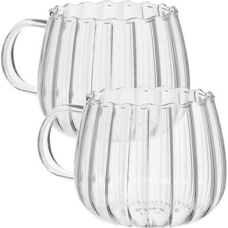 Set aus 2 durchsichtigen Glasbechern mit Henkeln, Kaffee-, Tee- oder Suppentassen, transparente Trinkgläser – 11,50 x 8,00 x 7,00 cm – Transparent (1/3)