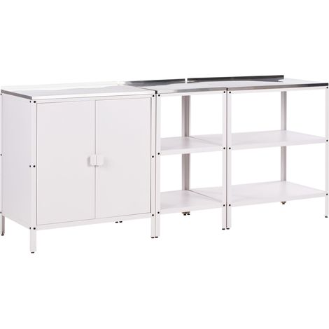 Set cucina da esterno 3 elementi acciaio inox bianco 2 armadietti portaoggetti Vilama (1/5)