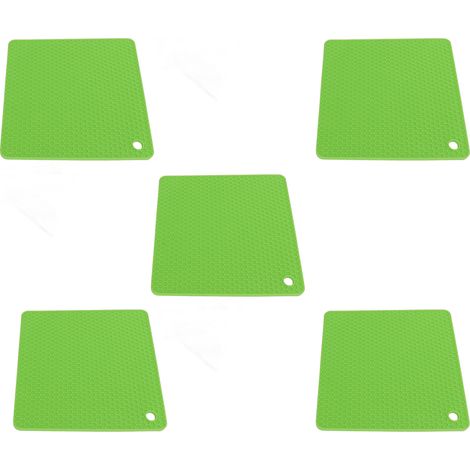 Lot de 5 dessous de plat en silicone résistant à la chaleur et antidérapant, de forme carrée et alvéolée, pour plan de travail de cuisine (vert).