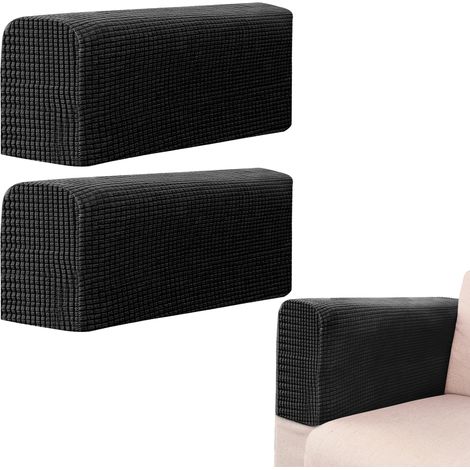 Housse d'Accoudoir de Canapé, Lot de 2 Protège-Accoudoirs pour Fauteuil et Canapé, Couvertures d'Accoudoirs Épaisses Antidérapantes, Noir (1/5)