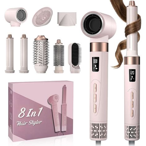 Brosse Soufflante 8 en 1 - Seche Cheveux ionique - Brosse Lissante - 4 Températures - 3 Vitesse - pour Volumiser, Lisser, Boucler