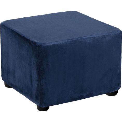 Housse De Pouf Carrée Housse De Repose-Pieds avec Élastique Protège-Meuble Extensible pour Salon Chambre Adapté Longueur 60-76cm/24-30inch, Bleu Marine (1/5)