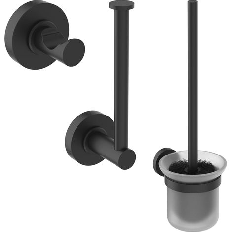 Ensemble Accessoires pour Salle de bain Patère Porte Serviette, Porte Papier Toilette et Brosse WC Noir A9245XG (1/5)