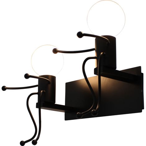2 Flammig Wandleuchte Humanoid Kreative Modern Wandlampe Innen E27 Eisen für Bar, Schlafzimmer, Küche, Restaurant, Café, Flur - Schwarz