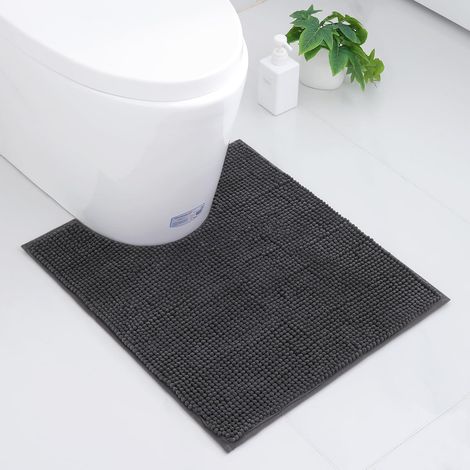 Tapis de bain en chenille antidérapant doux avec rainure pour WC, 50 x 60 cm, absorbant, tapis de bain pour WC au sol, lavable, gris foncé (1/5)