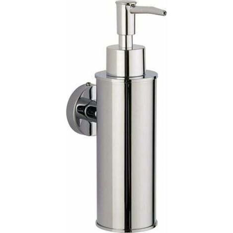 Distributeur de savon rond en acier inoxydable 304 chromé, à fixer au mur, idéal pour la salle de bain, la cuisine et la décoration intérieure.