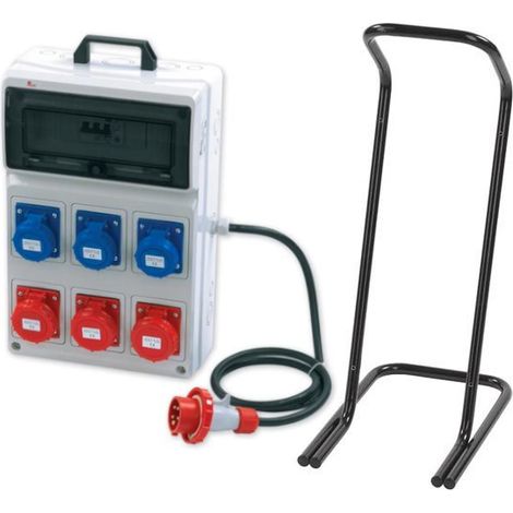 Quadro ASC portatile, 3KW 230V/9KW 400V, IP65, 3 prese 2P+T 16A e 3 prese 3P+T 16A , spina 3P+N+T 16A, con magnetotermico differenziale e cavalletto - Rosi 2275C