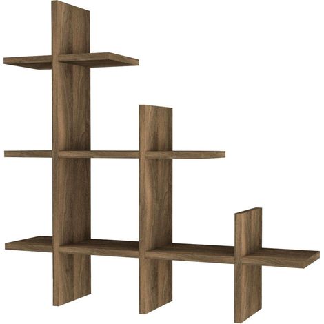 Etagère murale asymétrique 3 niveaux effet Noyer - Faro (1/5)