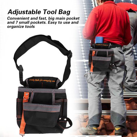 Sacoche à outils ceinture à 8 poches, pochette portable réglable, sac d'électricien (noir, bordure grise) (1/5)
