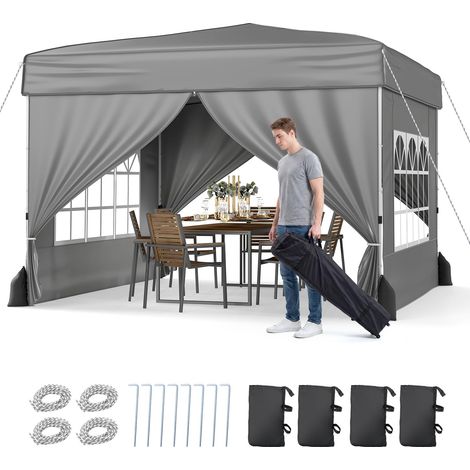 COSTWAY Gazebo da Esterno 3 x 3 m, Tendone da Giardino Pieghevole in Tessuto Oxford con Parete Rimovibili, Finestre Trasparenti, Porta e Borsa da Trasporto, per Cortile e Festa Campeggio (Grigio) (1/5)