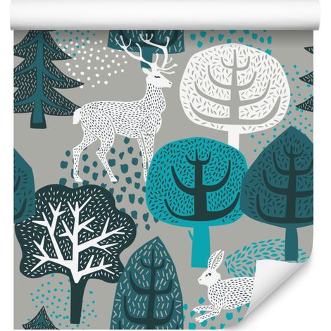 Papel pintado con motivos de árboles verdes y naturaleza para salón y dormitorio, 50x1000 cm. (1/5)