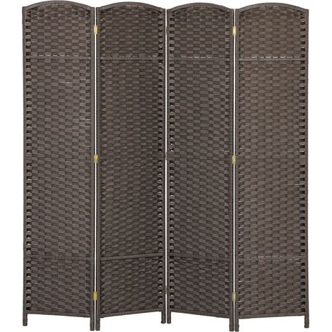 Paravent pliable 4 panneaux en bois de pin et tissu polypropylène marron pour séparation d'espace (1/5)
