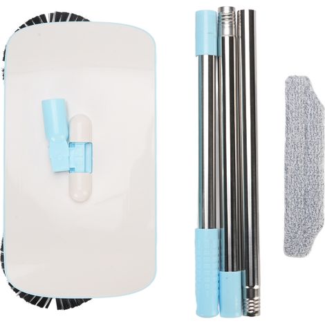 Balayeuse poussière main 2 en 1 inox rotation 180° – Nettoyeur sol bois marbre carrelage bleu, nettoyage (1/5)