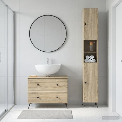 vidaXL 2 Piece Bathroom Cabinet Set BREDA Sonoma Oak Engineered Wood (1/5)