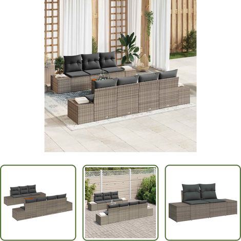 Gartentisch - Gartensofa-set mit Kissen 8 pcs Grau Poly-Rattan (1/5)
