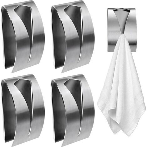 Pièces Patère Autocollant Salle de Bain,Attache Torchon Mural Salle de Bain en Acier Inoxydable,Accroche Porte Torchon Autocollante Cuisine,Porte Serviette Sans Percage,Argent