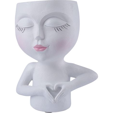 Maceta decorativa con figura femenina y orificio de drenaje, resina, 14 x 12 x 19 cm, blanco/caqui/marrón, 400 g (1/4)