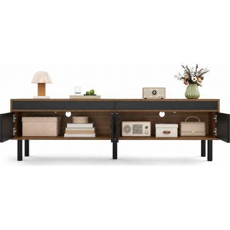 Mueble TV con 4 puertas, MDF y aglomerado, negro y madera natural, 170 x 38 x 47 cm (1/5)