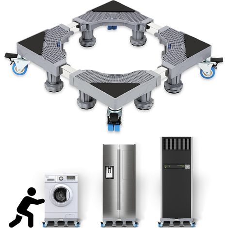 Randaco Support machine à laver Piédestal Réglable en hauteur 8 pieds + 4 roues 41-66cm