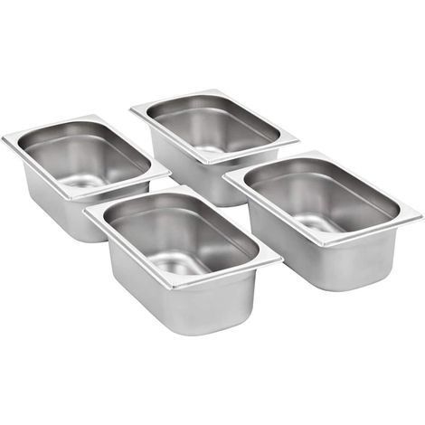 vidaXL Bandejas Gastronorm 8 unidades GN 1/4 100 mm acero inoxidable (1/2)