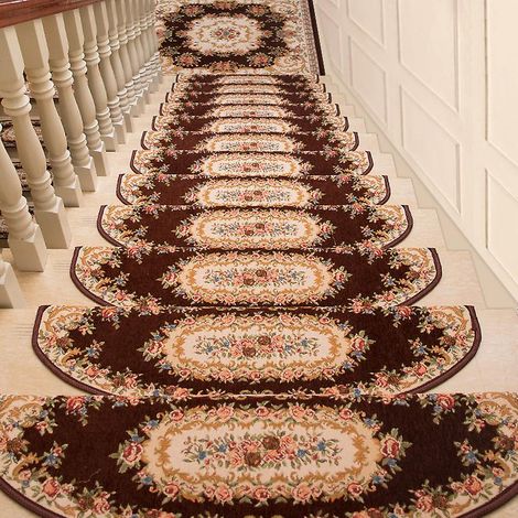 Tapis d'escalier antidérapant d'intérieur - Lot de 1 - Tissu doux - Extra épais - Confort optimal - Design moderne - 65 x 24 cm - Moro (1/4)