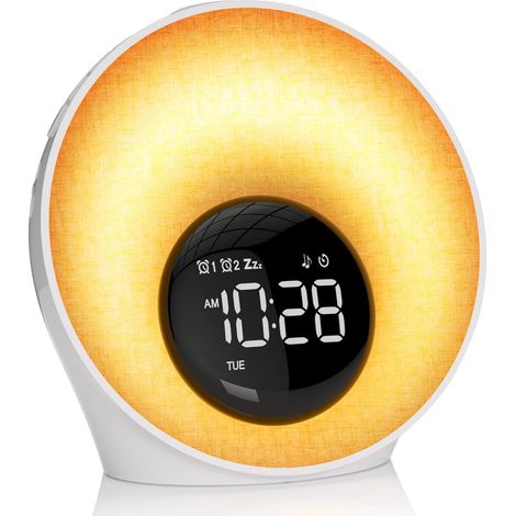 Réveil Lumineux Simulateur d'Aube, Reveil Matin avec 7 Sonneries 30 Sons Naturels, Lampe de Chevet 20 Niveaux de Luminosité, Snooze, Minuteur, 13 Couleurs, Pour Enfant/Adulte (1/5)
