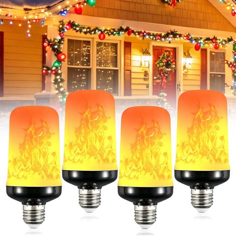 Lot de 4 ampoules LED effet flamme E27 3W, 3 modes d'éclairage, lumière vacillante, pour extérieur (Halloween, maison, jardin, bar, fête, mariage, restaurant). (1/5)