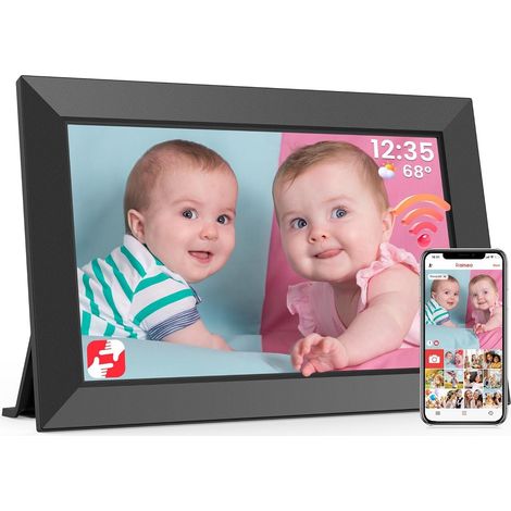 Frameo Cadre Photo Numérique WiFi 10,1 Pouces avec Mémoire Intégrée de 32 Go, pour Partager Photos et Vidéos, Montage Mural (1/5)