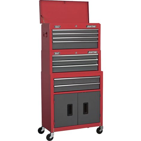 Sealey AP2200BBSTACK American PRO Topchest, Mid-Box Tool Chest & Rollcab Stack 9 Drawer - Red