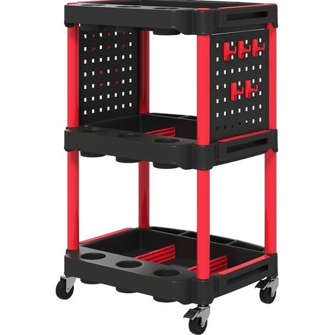 Carrello portautensili a 3 livelli con pannello laterale forato, 10 ganci, plastica, nero, HOMVRA (1/5)