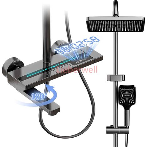 Ensemble de robinets de salle de bain Bec pliable 180 °   bec pivotant Style minimaliste premium Comprend une colonne de douche et un ensemble de pomme de douche (1/5)