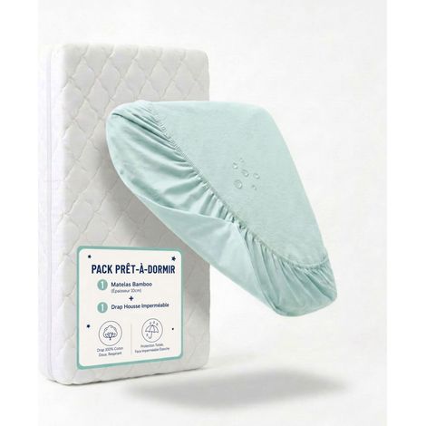 Pack matelas déhoussable en viscose de bambou – Drap-housse imperméable – Soutien ferme – Lavable en machine à 30°C – P'Tit Lit (1/5)