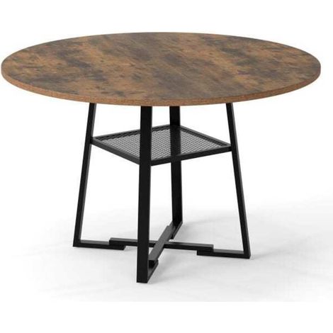 120 cm Table à manger ronde, table de salle à manger pour 4 à 6 personnes, avec étagère de rangement (1/5)