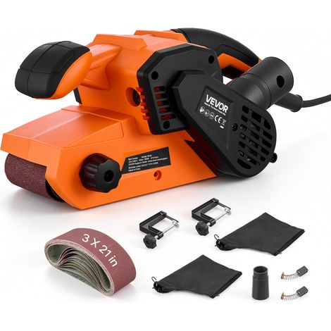 VEVOR 750W Bandschleifer Elektrischer Holzschleifer 7,6x53,3cm Bandgröße, 3,2-6,2m/s Drehzahlregelung, 10 Schleifbänder, 2 Staubbeutel, 3m Netzkabel, Staubsaugeradapter, 2-in-1 Hand- & Tischgerät (1/5)