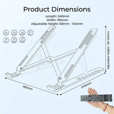 Support Ordinateur Portable - Réglable 7 Niveaux - Refroidissement Ouvert - ABS et Silicone - Universel - Noir - 1 Pièce (1/5)